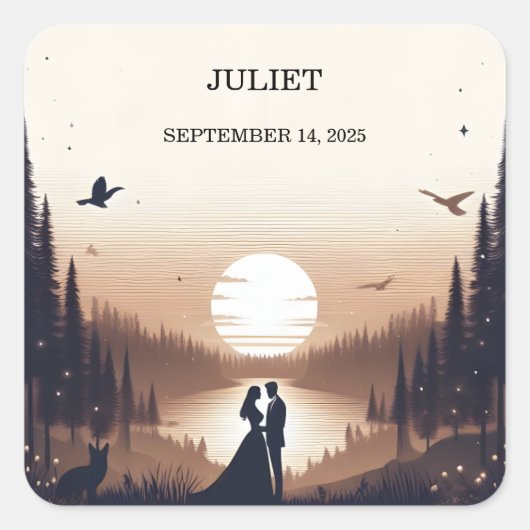 Nacht Zonsondergang Maan Wolk Schemering Bruidsmei Vierkante Sticker (Voorkant)