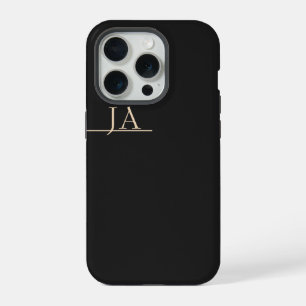 Nacht Zwarte Effen Kleur Abrikoos Beige Initialen iPhone 15 Pro Case