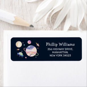 Nacht Zwarte Galaxy Jongen Baby Shower Retouradres Etiket