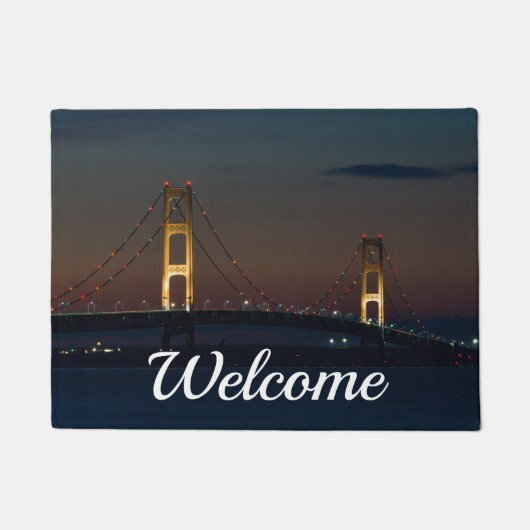 Nachtavond bij Mackinac Bridge Welkom Doormat Deurmat (Voorkant)