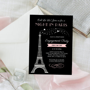 Nachtavond in Parijs Eiffel Tower Pink Engagement  Kaart