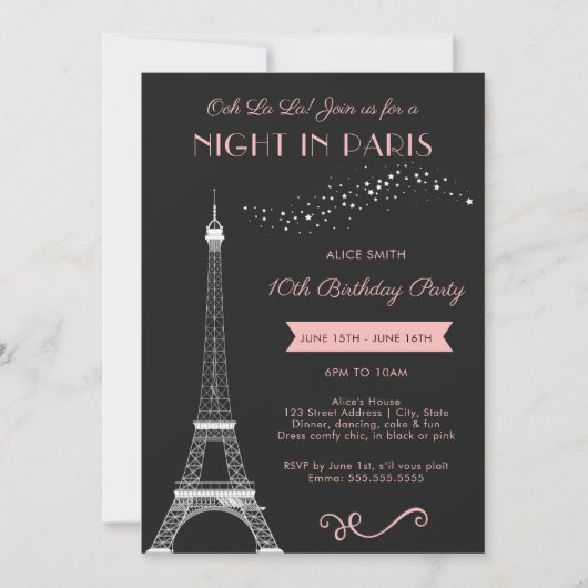 Nachtavond in Paris Girly Eiffel Tower Birthday Pa Kaart (Voorkant)