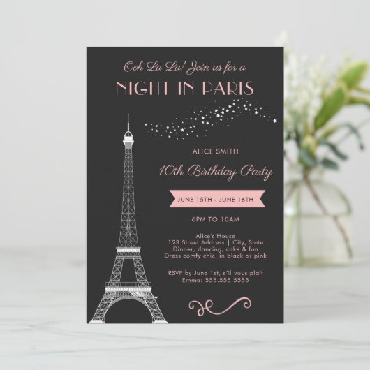 Nachtavond in Paris Girly Eiffel Tower Birthday Pa Kaart (Staand voorkant)