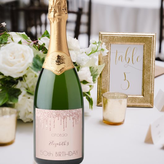 Nachtavond roos goudglitter vrouwen sparkling wijnetiket