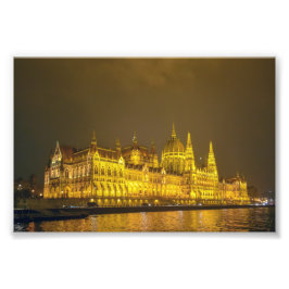 Nachtbeeld, Hongaars Parlement, Boedapest Hongarij Foto Afdruk