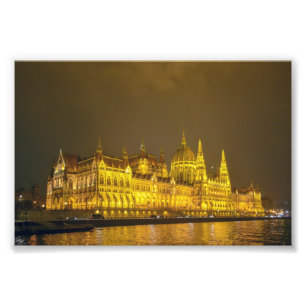 Nachtbeeld, Hongaars Parlement, Boedapest Hongarij Foto Afdruk