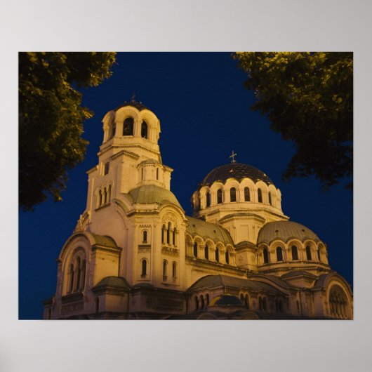 Nachtbeeld van Alexander Nevski-kathedraal Poster (Voorkant)