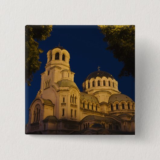 Nachtbeeld van Alexander Nevski-kathedraal Vierkante Button 5,1 Cm (Voorkant)