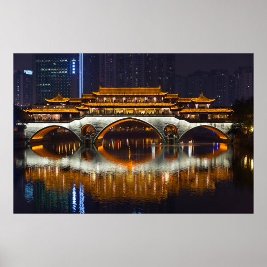 Nachtbeeld van Anshun-brug Poster (Voorkant)