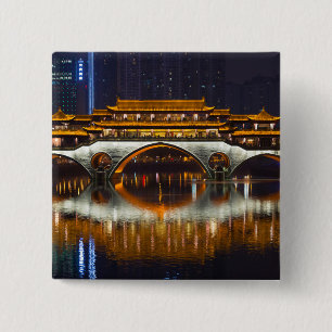 Nachtbeeld van Anshun-brug Vierkante Button 5,1 Cm