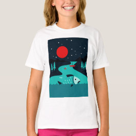 Nachtbeeld van een rivier t-shirt