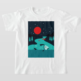Nachtbeeld van een rivier t-shirt
