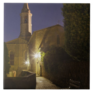 Nachtbeeld van kerk in de schemering, Pienza, Ital Tegeltje
