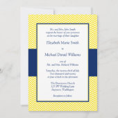 Nachtblauw en gele Chevron Wedding Invitations Kaart (Voorkant)