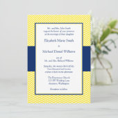 Nachtblauw en gele Chevron Wedding Invitations Kaart (Staand voorkant)
