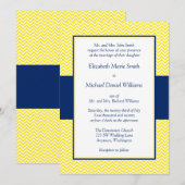 Nachtblauw en gele Chevron Wedding Invitations Kaart (Voorkant / Achterkant)