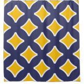 Nachtblauw, mosterdgeel, wit, modern douchegordijn (Voorkant)