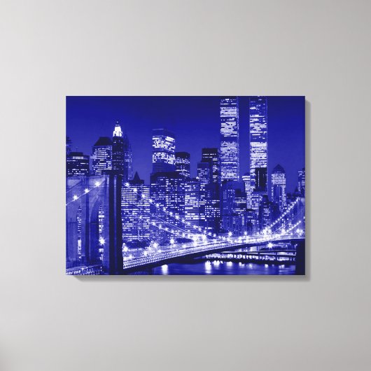 Nachtblauw New York City Pop Art Canvas Afdruk (Voorkant)