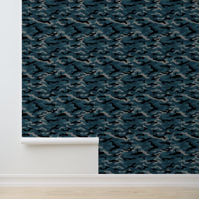 Nachtblauwe camo camouflage behang (Applicatie)
