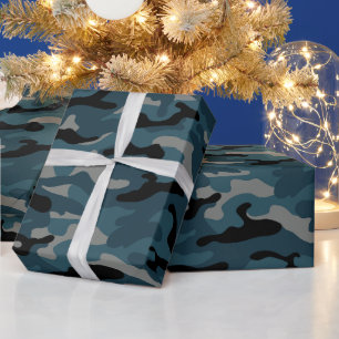 Nachtblauwe camo camouflage cadeaupapier
