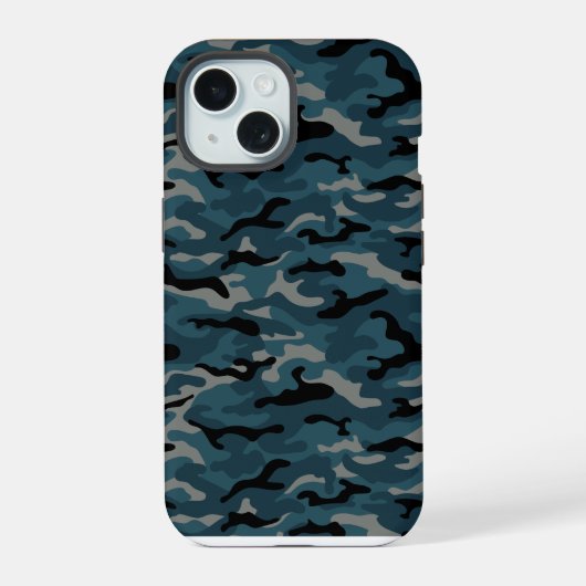 Nachtblauwe camo camouflage iPhone 15 case (Achterkant)