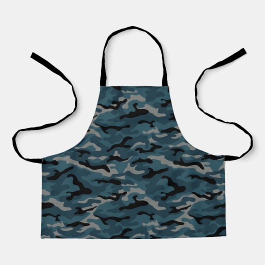 Nachtblauwe camo camouflage schort (Voorkant)