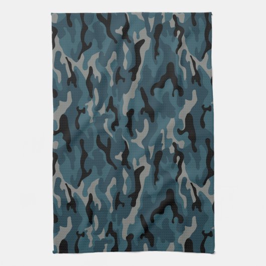 Nachtblauwe camo camouflage theedoek (Verticaal)