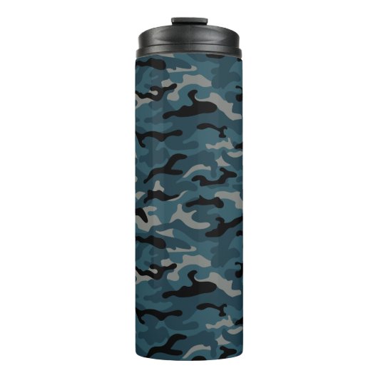 Nachtblauwe camo camouflage thermosbeker (Voorkant)