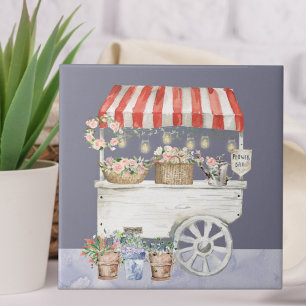 Nachtbloemenmarkt Aquarel Cottagecore Kunst Tegeltje