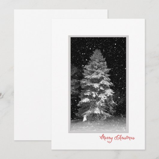 Nachtboom met sneeuwvlokken Kerst Kaart (Voorkant / Achterkant)