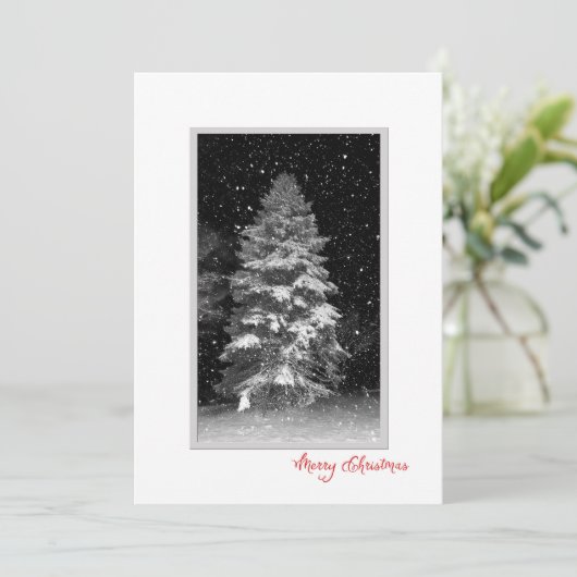 Nachtboom met sneeuwvlokken Kerst Kaart (Staand voorkant)