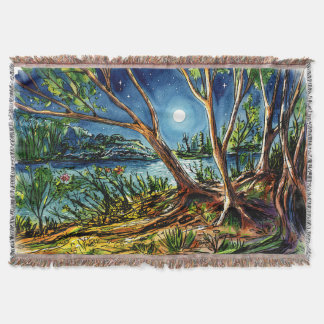 Nachtbos en rivier watercolor deken
