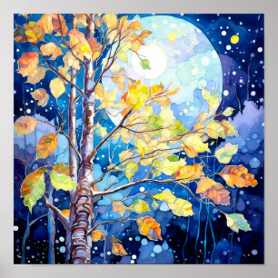 Nachtboslandschap Home Decor Poster