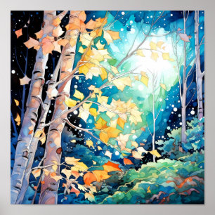 Nachtboslandschap Home Decor Poster