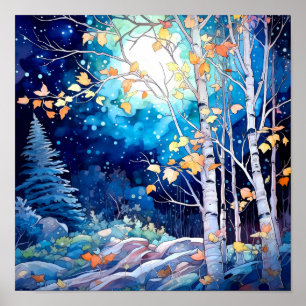 Nachtboslandschap Home Decor Poster