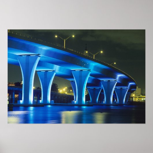 Nachtbrug bij de haven van Miami, Florida Poster (Voorkant)