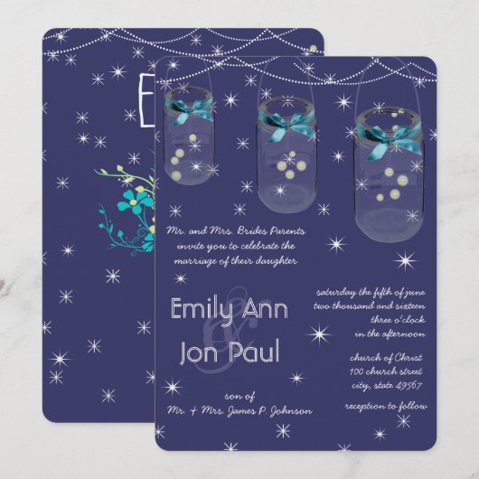 Nachtbruiloft Aqua Yellow Flower Mason Jar Kaart (Voorkant / Achterkant)