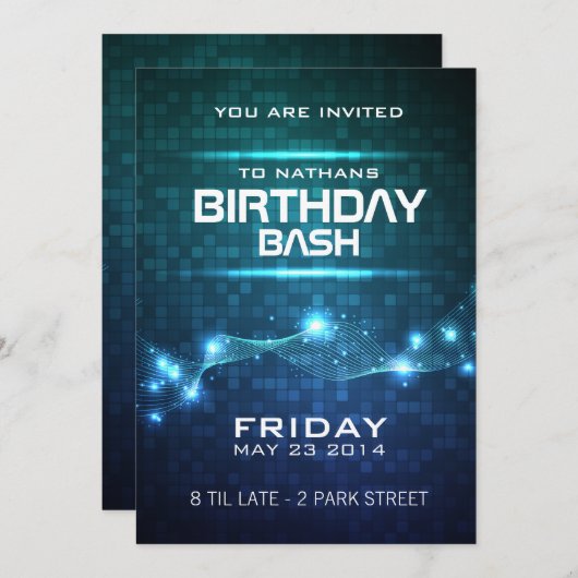 Nachtclub Style Birthday Uitnodiging (Voorkant / Achterkant)