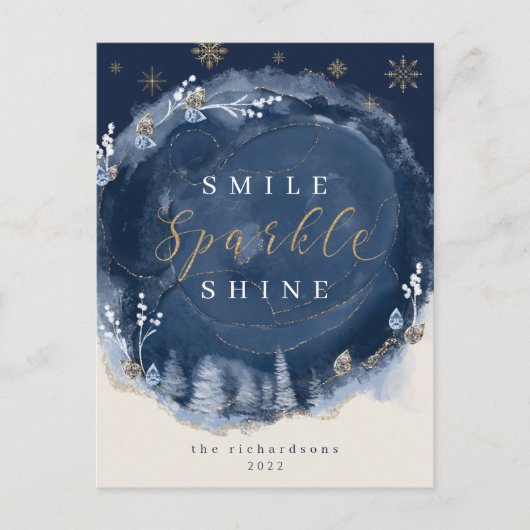 Nachtdag Waterverf-inkt en juwelen Feestdagenkaart (Voorkant)