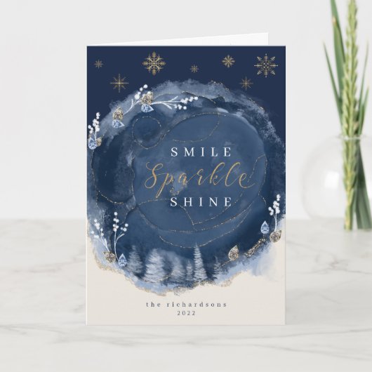 Nachtdag Waterverf-inkt en juwelen Kaart (Voorkant)