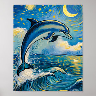 Nachtdolfijn met sterren poster