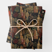 Nachtdorp Kerst Geborduurd  Inpakpapier Vel (In situ)