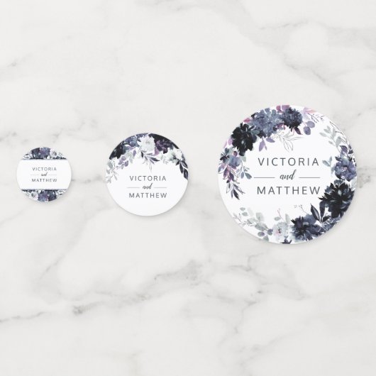 Nachtdruk Blauw Waterverf Bruiloft Monogram Confetti (Voorkanten)