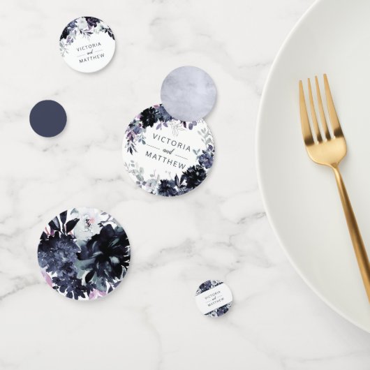 Nachtdruk Blauw Waterverf Bruiloft Monogram Confetti (Groep)