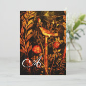 NACHTEGAAL MET ROZEN MONOGRAM, Rood Zwart Geel Kaart (Staand voorkant)