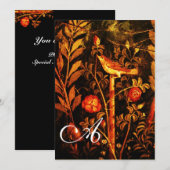 NACHTEGAAL MET ROZEN MONOGRAM, Rood Zwart Geel Kaart (Voorkant / Achterkant)