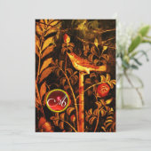 NACHTEGAAL MET ROZEN MONOGRAM, Rood Zwart Geel Kaart (Staand voorkant)