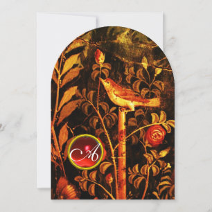 NACHTEGAAL MET ROZEN MONOGRAM, Rood Zwart Geel Kaart