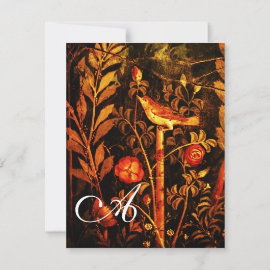 NACHTEGAAL MET ROZEN MONOGRAM, Rood Zwart Goud Kaart (Voorkant)