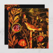 NACHTEGAAL MET ROZEN MONOGRAM, Rood Zwart Goud Kaart (Voorkant / Achterkant)